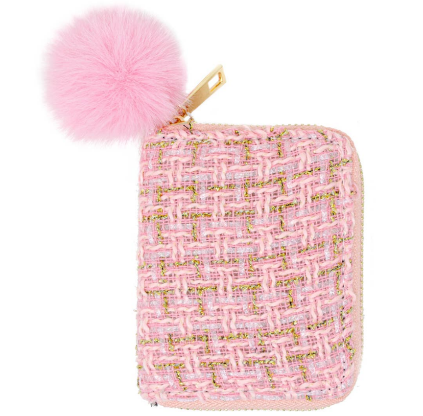 Tweed Drawstring Backpack, Pink