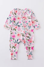 Load image into Gallery viewer, Pink floral print  bamboo zipper baby romper
