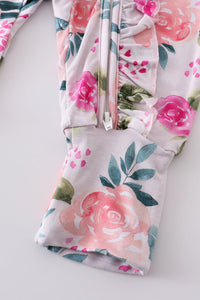 Pink floral print  bamboo zipper baby romper