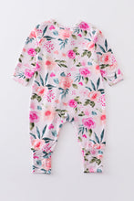 Load image into Gallery viewer, Pink floral print  bamboo zipper baby romper
