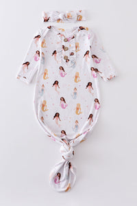 Mermaid print bamboo baby gown