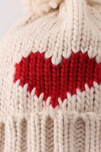 Load image into Gallery viewer, Cream heart knit beanie pom pom hat
