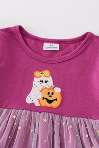 Purple halloween ghost pumpkin applique girl dress