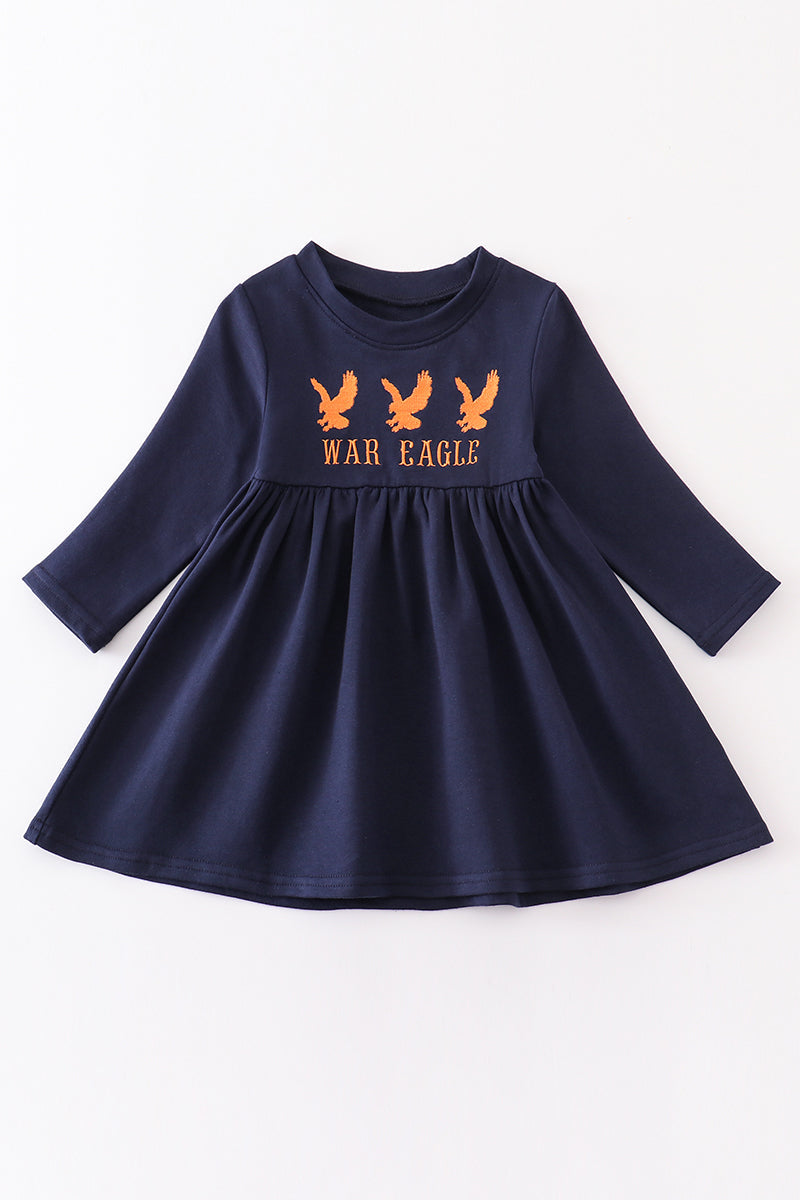 Black eagle embroidery terry dress