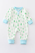 Load image into Gallery viewer, Blue christmas tree print boy romper
