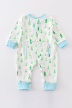 Load image into Gallery viewer, Blue christmas tree print boy romper
