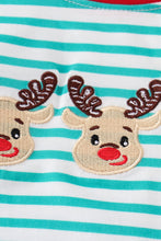 Load image into Gallery viewer, Green stripe christmas deer embroidery boy set
