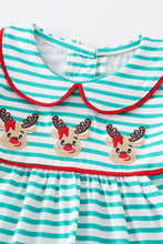 Load image into Gallery viewer, Green stripe christmas deer embroidery girl romper
