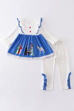 Load image into Gallery viewer, Blue nativity ruffle girl set
