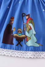 Load image into Gallery viewer, Blue nativity ruffle girl set
