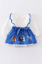 Load image into Gallery viewer, Blue nativity ruffle girl bubble
