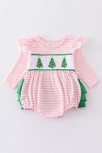 Load image into Gallery viewer, Pink christmas tree embroidery stripe ruffle bubble
