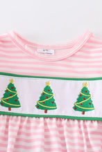 Load image into Gallery viewer, Pink christmas tree embroidery stripe ruffle bubble

