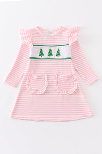 Pink christmas tree embroidery dress