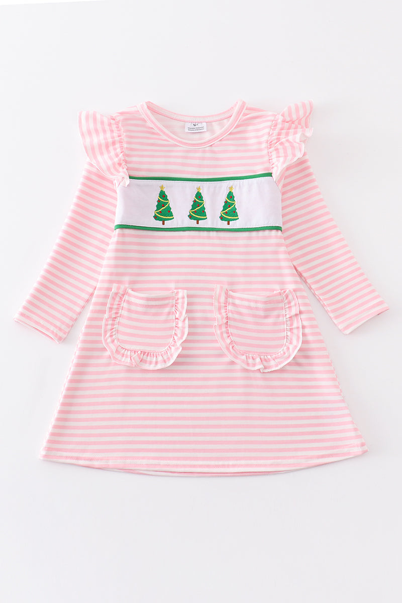 Pink christmas tree embroidery dress