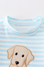 Load image into Gallery viewer, Blue stripe dog applique boy top

