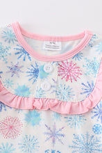 Load image into Gallery viewer, Pink snowflake print ruffle girl romper
