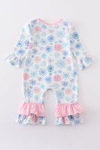 Load image into Gallery viewer, Pink snowflake print ruffle girl romper
