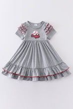 Load image into Gallery viewer, Grey baseball applique ruffle dress
