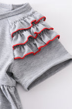 Load image into Gallery viewer, Grey baseball applique ruffle dress
