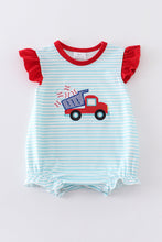 Load image into Gallery viewer, Blue stripe truck baseball applique girl bubble
