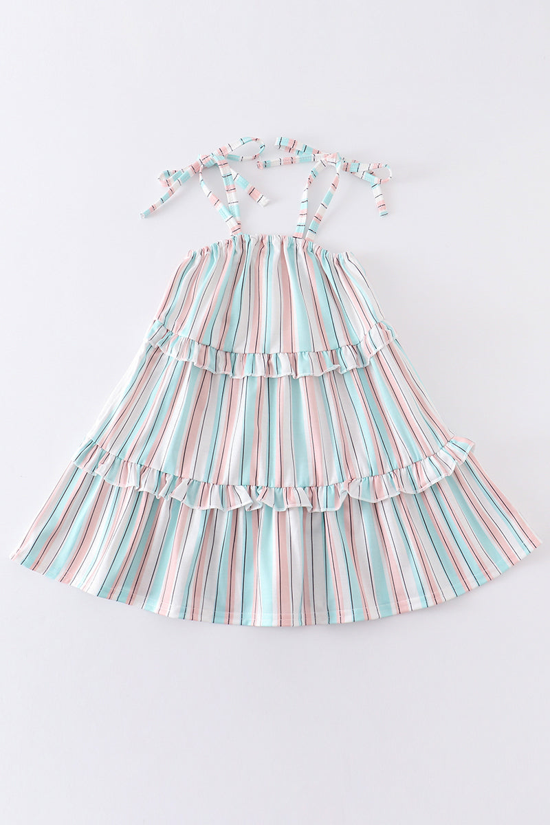 Stripe rainbow tiered dress