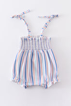 Load image into Gallery viewer, Blue stripe smocked strap girl bubble
