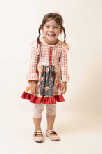 Load image into Gallery viewer, Brown plaid floral print ruffle dress

