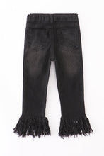 Load image into Gallery viewer, Black tassel denim jeans
