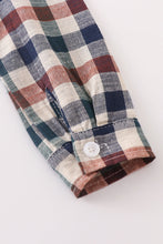 Load image into Gallery viewer, Navy plaid button down shirt
