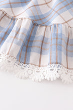 Load image into Gallery viewer, Blue plaid tiered lace dress
