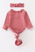 Load image into Gallery viewer, Red stripe ruffle baby 2pc gown
