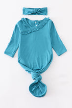 Load image into Gallery viewer, Teal bamboo ruffle 2pc baby gown
