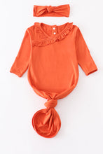 Load image into Gallery viewer, Orange bamboo ruffle 2pc baby gown
