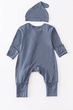 Load image into Gallery viewer, Navy bamboo zipper 2pc baby romper
