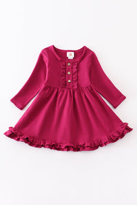 Raspberry ruffle button down dress