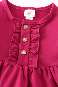 Raspberry ruffle button down dress