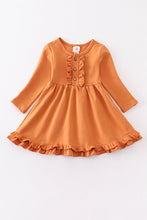 Load image into Gallery viewer, Orange ruffle button down dress

