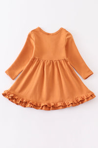Orange ruffle button down dress