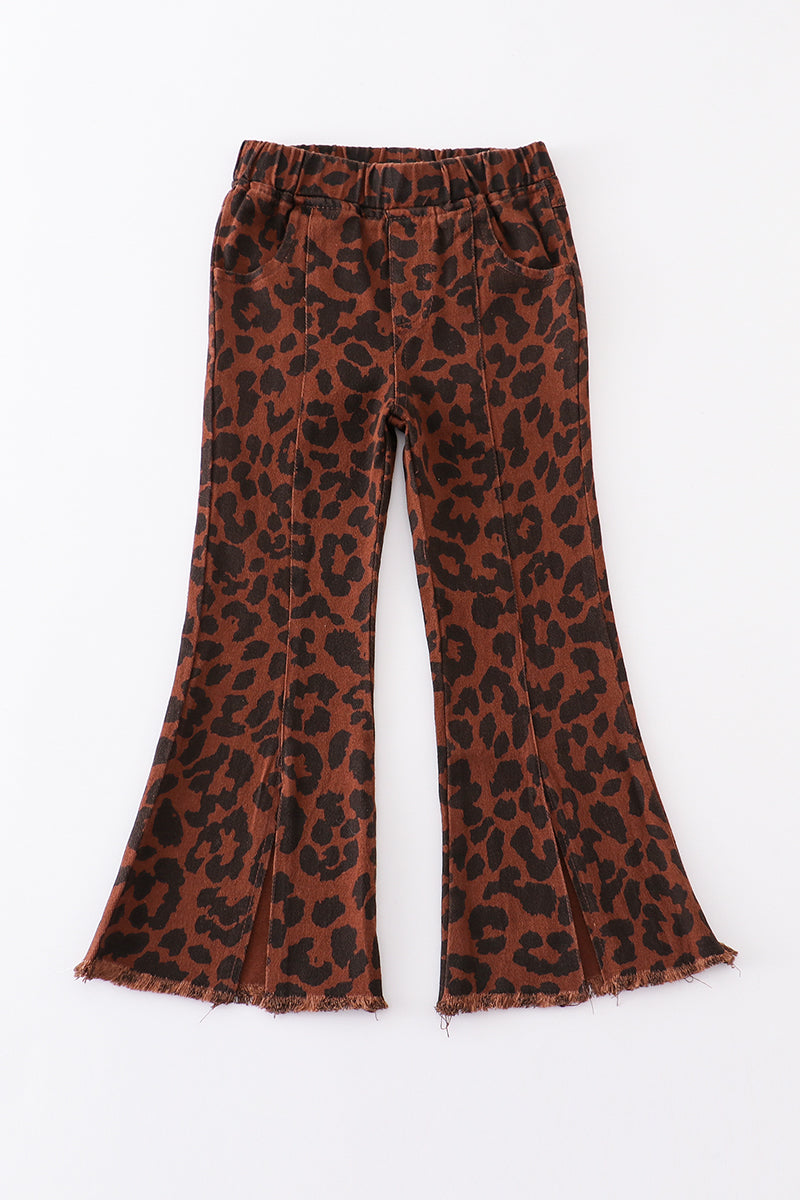 Leopard print girl open front jeans
