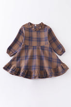 Load image into Gallery viewer, Navy plaid ruffle girl dress
