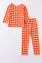 Load image into Gallery viewer, Orange plaid girl bamboo pajamas set
