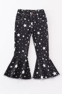 Black star print ruffle girl bell jeans