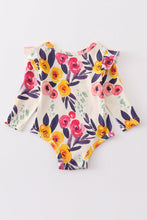 Load image into Gallery viewer, Floral ruffle bamboo baby onesie

