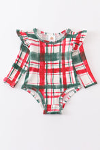 Load image into Gallery viewer, Green plaid ruffle baby onesie
