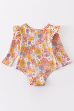 Load image into Gallery viewer, Mustard floral ruffle  bamboo baby onesie
