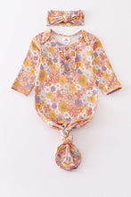 Load image into Gallery viewer, Mustard floral hairband bamboo baby gown

