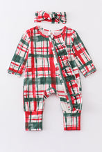 Load image into Gallery viewer, Red plaid 2pc ruffle bamboo romper
