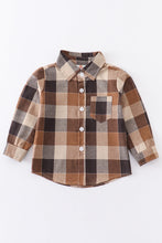 Load image into Gallery viewer, Brown plaid button down boy shirt
