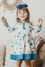 Load image into Gallery viewer, Blue floral print girl dress
